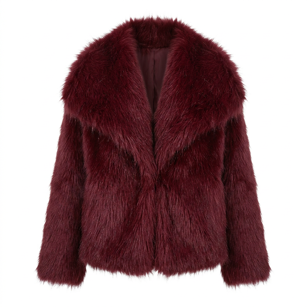 Inspire | Warm en Zacht Dames Kunstbont Winterjack - Korte Fluffy Faux Fur Jas met Kraag en Ritssluiting Bordeaux