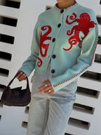 Tasana | Uniek Dames Gebreid Vest met Octopus Patroon - Vintage Jacquard Cardigan met Zee Motief en Knoopsluiting