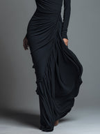 Zara | Dames Maxi Jurk - Jersey met Ruches, Lange Mouwen