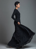 Zara | Dames Maxi Jurk - Jersey met Ruches, Lange Mouwen