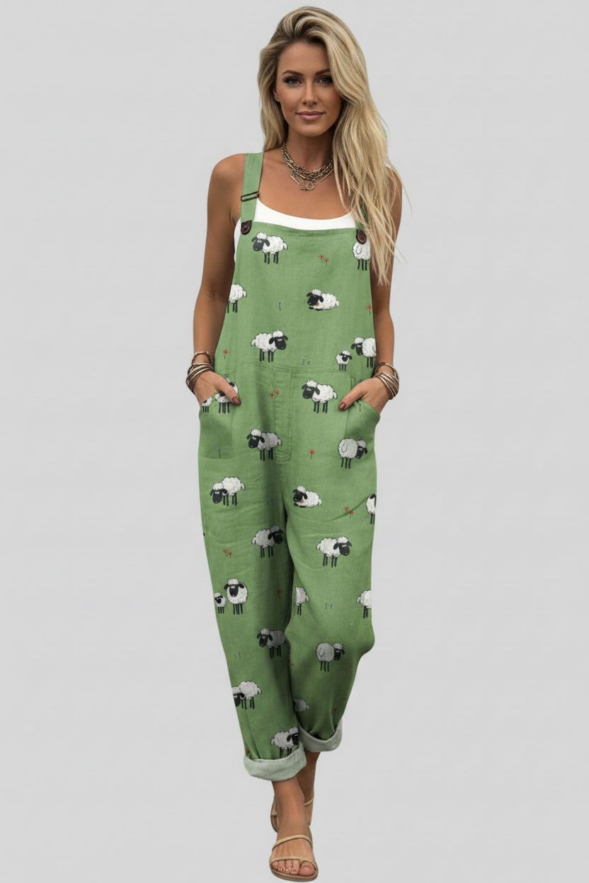 Fleur | Jumpsuit Dames - Groen Vintage Schapenprint