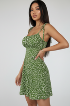 Maya | Mini Jurk Dames - Bloemenprint Spaghettibandjes Groen