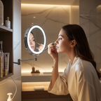 Zwarte Oplaadbare LED Make Up Spiegel met Verlichting en Vergroting – Perfect voor Nauwkeurige Make-up Toepassing