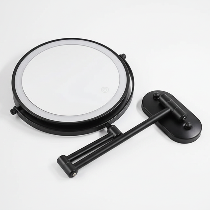 Zwarte Oplaadbare LED Make Up Spiegel met Verlichting en Vergroting – Perfect voor Nauwkeurige Make-up Toepassing