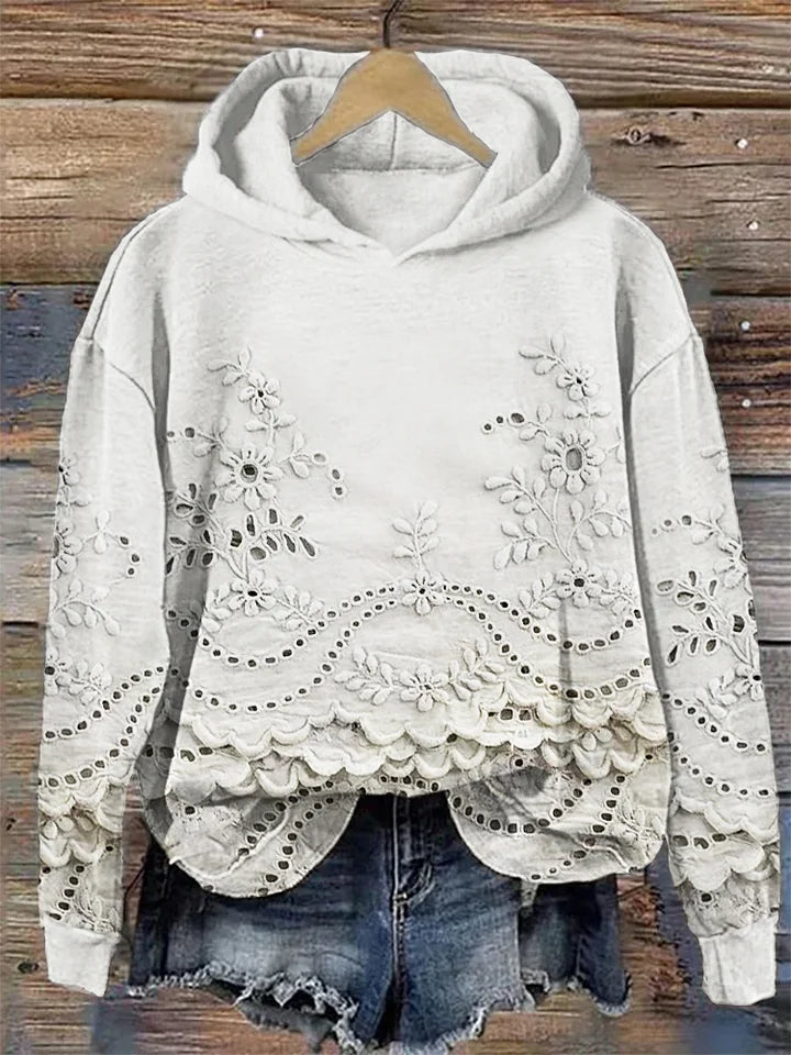 Parsha | Dames Hoodie met Geborduurd Bloemenmotief - Comfortabele Oversized Capuchontrui met Kangoeroezak