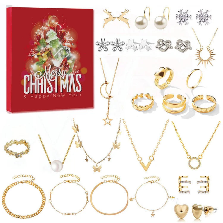 Sieraden Adventskalender – Adventskalender met 24 Sieraden in Goud & Zilver, Kettingen, Armbanden & Oorbellen voor Dames – Livia Doos A