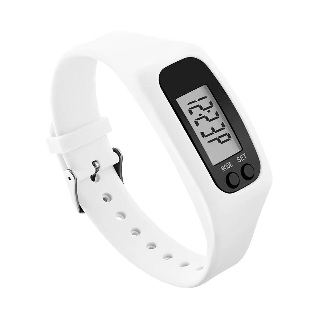 Eenvoudig stappenteller-horloge - Digitale stappenteller fitnesstracker Wit