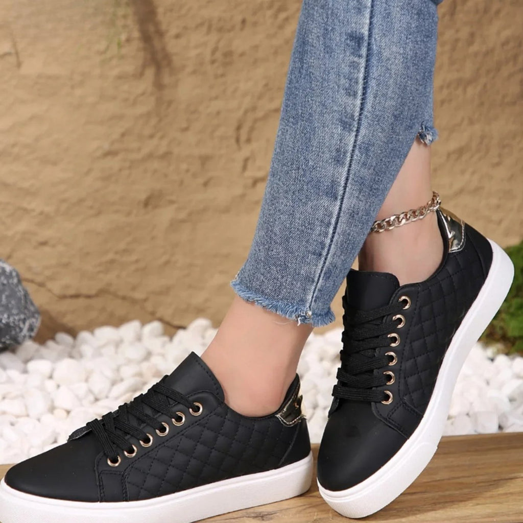 Alice | Women's Quilted Lace-Up Gold-Detail Orthopedic Shoes Sneakers