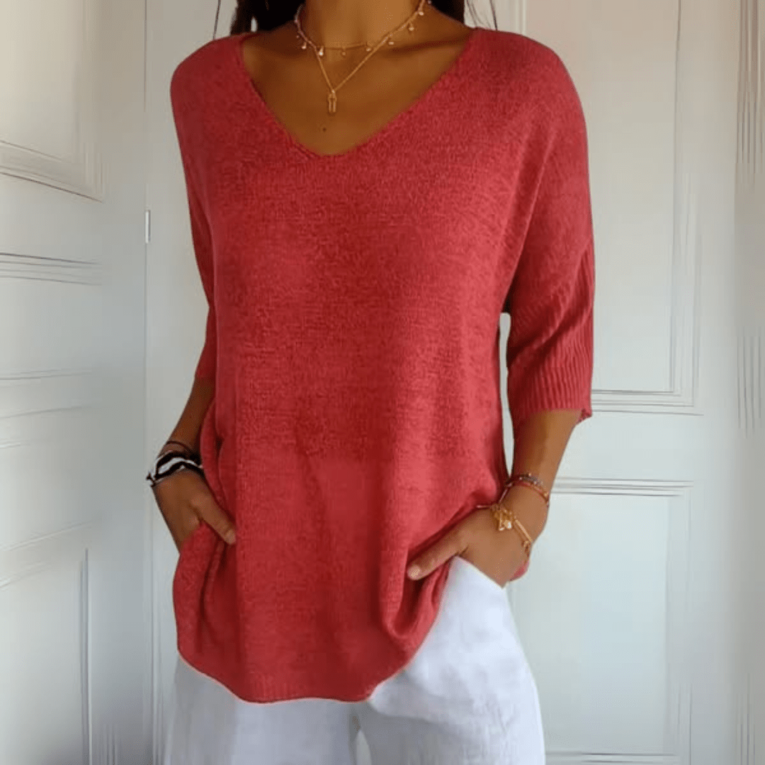 Ēden | Dames Gebreide Trui met V-Hals en Losse Pasvorm - Comfortabele Oversized Pullover en Luchtige Sweater