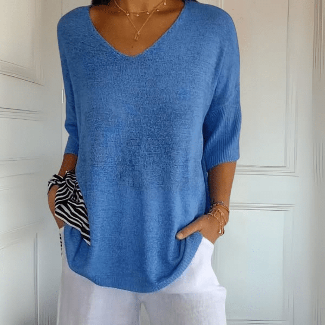 Ēden | Dames Gebreide Trui met V-Hals en Losse Pasvorm - Comfortabele Oversized Pullover en Luchtige Sweater