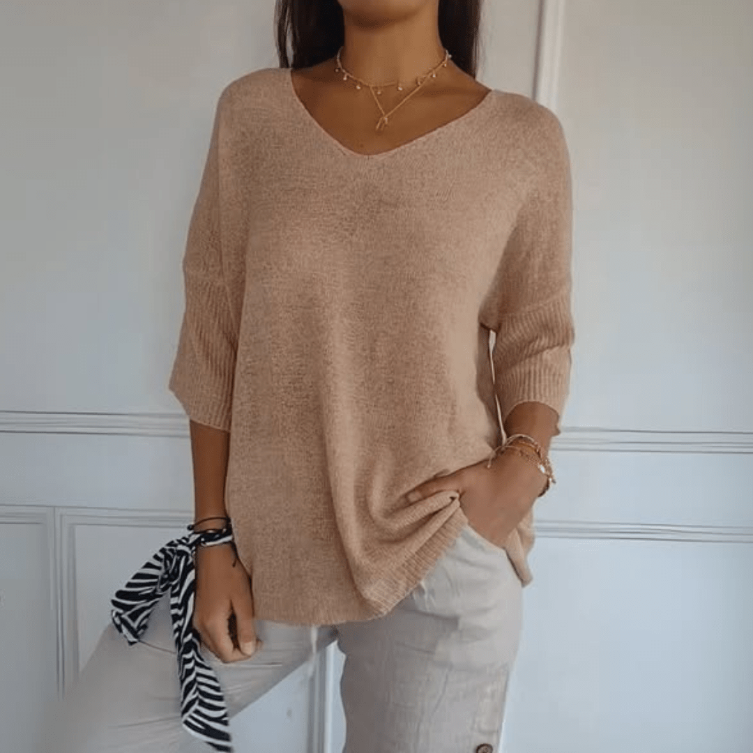 Ēden | Dames Gebreide Trui met V-Hals en Losse Pasvorm - Comfortabele Oversized Pullover en Luchtige Sweater