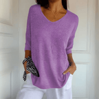 Ēden | Dames Gebreide Trui met V-Hals en Losse Pasvorm - Comfortabele Oversized Pullover en Luchtige Sweater
