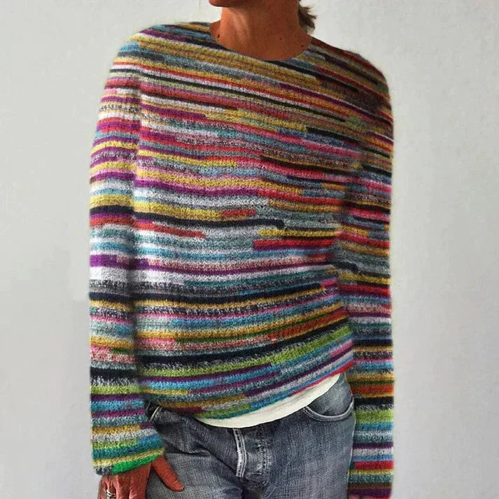 Flōre | Kleurrijke Damestrui met Grofgebreid Design - Zachte Gebreide Oversized Dames Pullover met Ronde Hals & Comfortabele Pasvorm voor Winter & Najaar