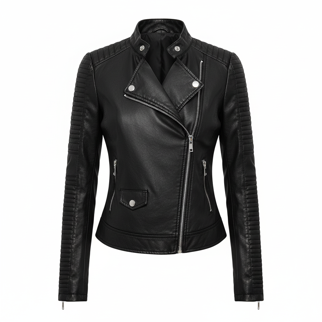 Tasana | Dames Bikerjack van Echt Leer met Asymmetrische Rits - Getailleerd Motorjack met Steekzakken en Reverskraag