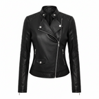 Tasana | Dames Bikerjack van Echt Leer met Asymmetrische Rits - Getailleerd Motorjack met Steekzakken en Reverskraag