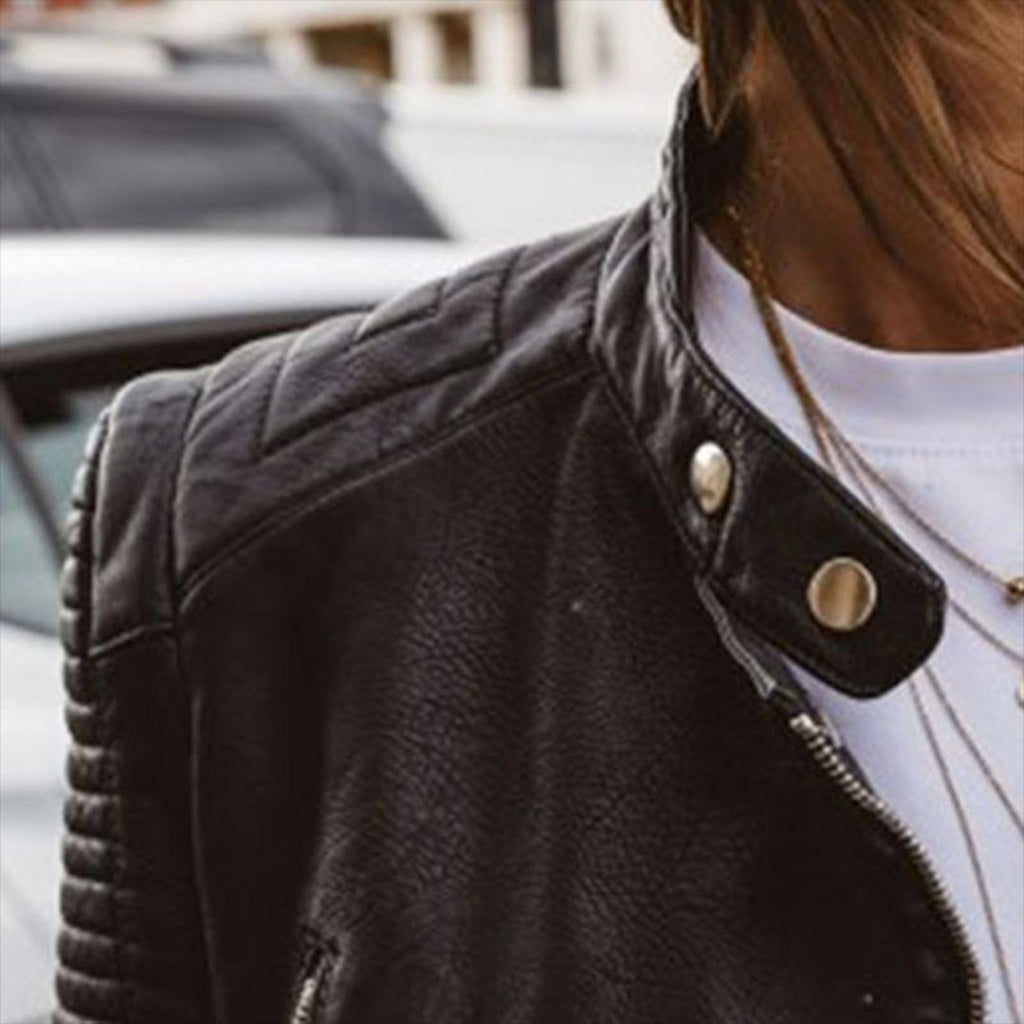 Tasana | Dames Bikerjack van Echt Leer met Asymmetrische Rits - Getailleerd Motorjack met Steekzakken en Reverskraag