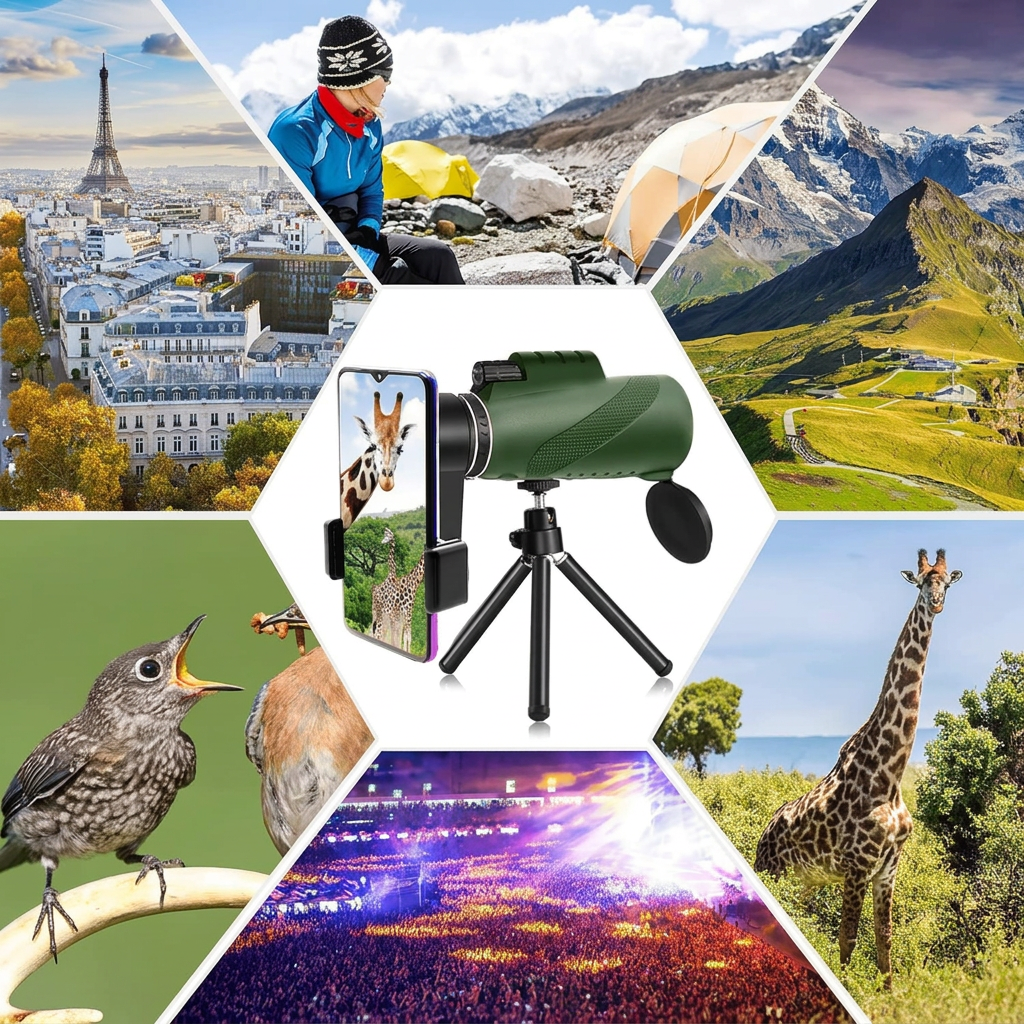 Compacte Monoculair met HD-Lens – Lichtgewicht Verrekijker met Smartphone Adapter voor Wandelen, Vogels Kijken & Sport