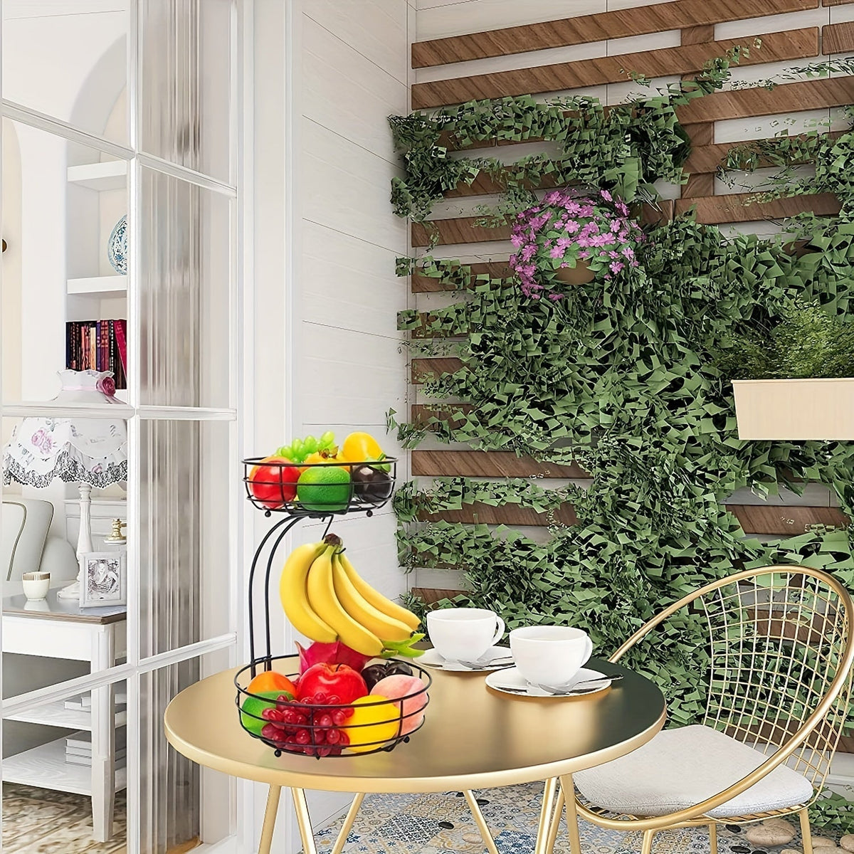 2-Laags Ovale Fruitmand met Bananenhouder – Metalen Keukenorganizer