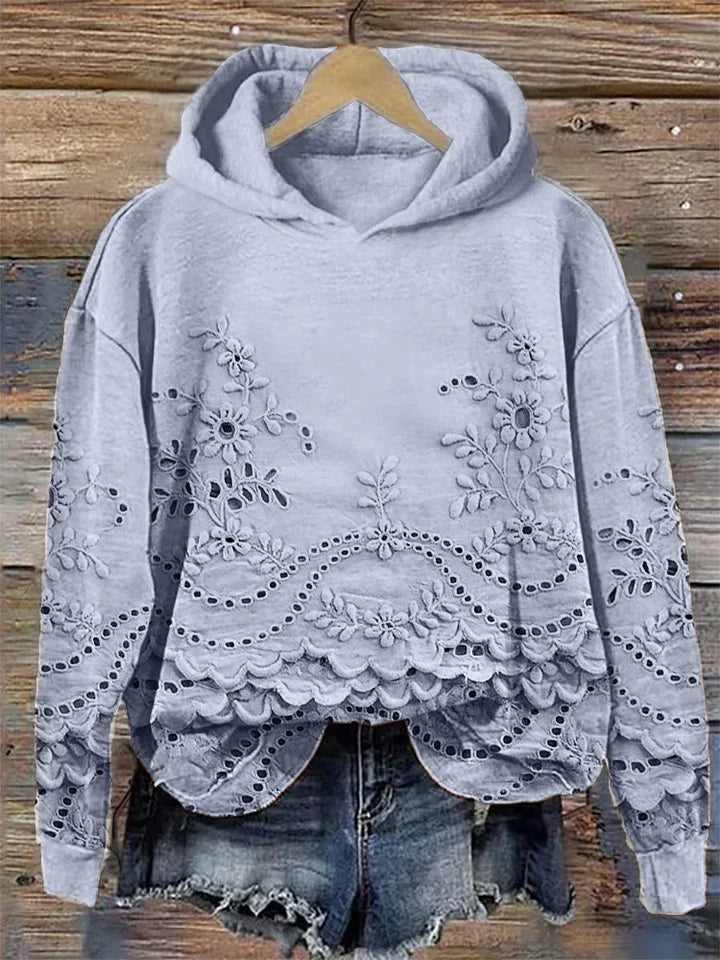 Parsha | Dames Hoodie met Geborduurd Bloemenmotief - Comfortabele Oversized Capuchontrui met Kangoeroezak