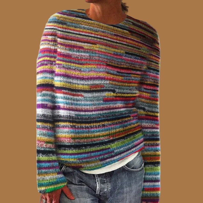 Flōre | Kleurrijke Damestrui met Grofgebreid Design - Zachte Gebreide Oversized Dames Pullover met Ronde Hals & Comfortabele Pasvorm voor Winter & Najaar