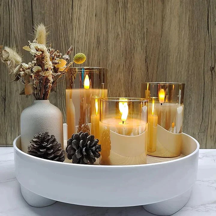 SerenityGlow | Vlamloze Kaarsenset - Set van 3 LED Kaarsen Echte Was & Timer