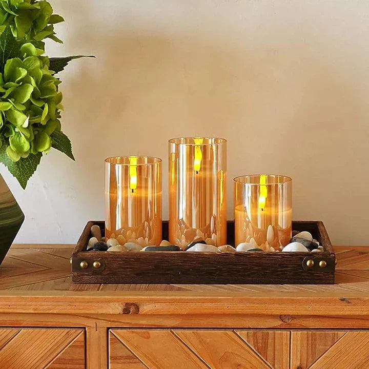 SerenityGlow | Vlamloze Kaarsenset - Set van 3 LED Kaarsen Echte Was & Timer