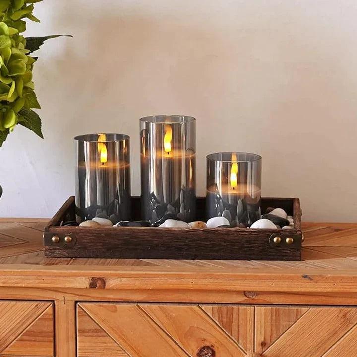 SerenityGlow | Vlamloze Kaarsenset - Set van 3 LED Kaarsen Echte Was & Timer