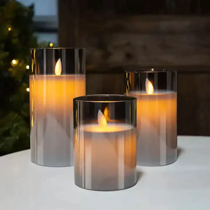 SerenityGlow | Vlamloze Kaarsenset - Set van 3 LED Kaarsen Echte Was & Timer