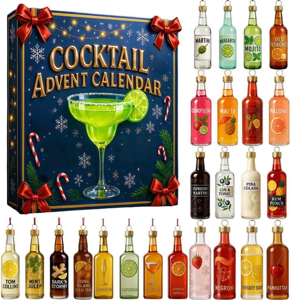 Feestelijke Cocktail Adventskalender – 24 Mini Cocktails om in de Kerstboom te Hangen, Adventskalender voor Volwassenen