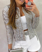 Isana | Elegante Dames Glinsterende Open Winterjas - Feestelijke Mantel met Glitters en Metallic Glans Zonder Sluiting