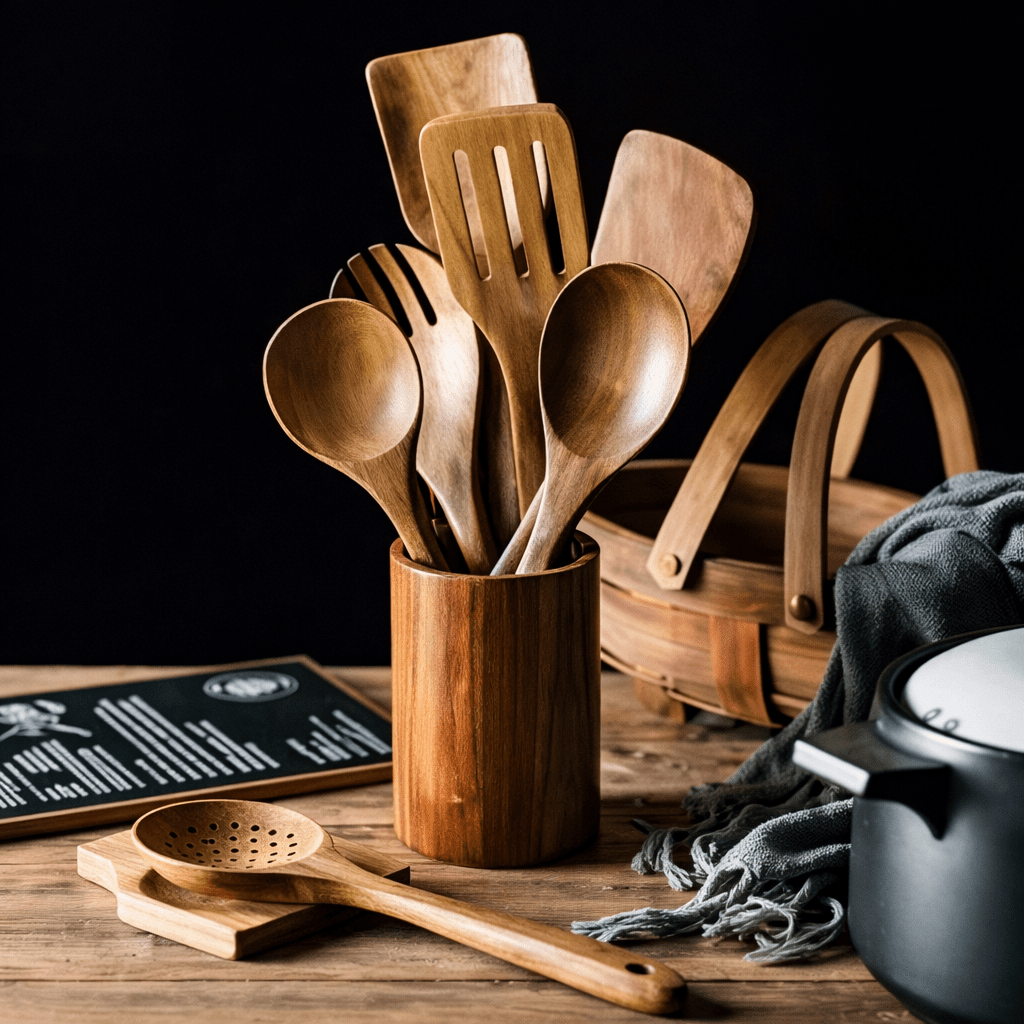 Traditionele Japanse Houten Keukengereedschappen (7-delig) – Onbehandelde Houten Pollepels & Spatels