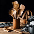 Traditionele Japanse Houten Keukengereedschappen (7-delig) – Onbehandelde Houten Pollepels & Spatels