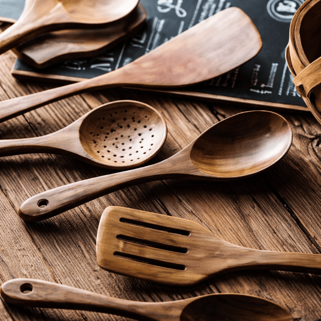 Traditionele Japanse Houten Keukengereedschappen (7-delig) – Onbehandelde Houten Pollepels & Spatels