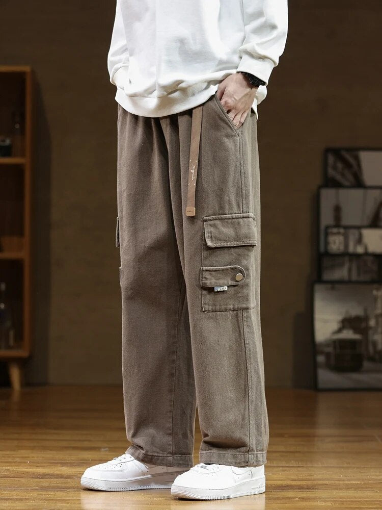 Heren Cargo Broek met Zakken – Losse Katoenen Cargobroek voor Outdoor & Casual, 4 Kleuren, S–5XL – Ruben Bruin
