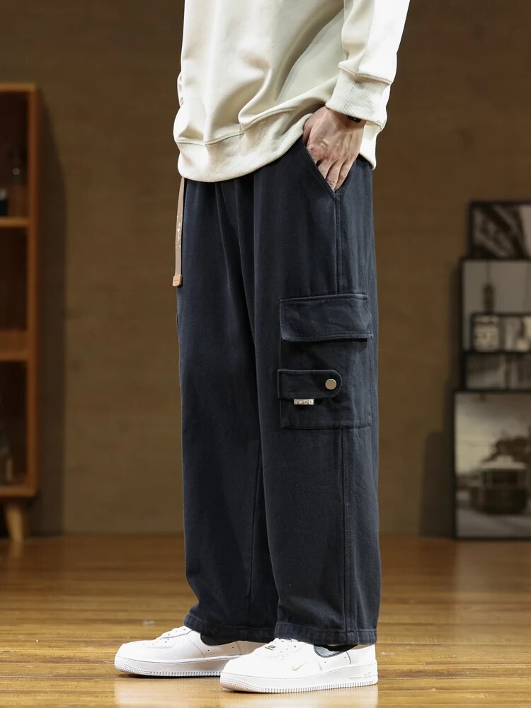 Heren Cargo Broek met Zakken – Losse Katoenen Cargobroek voor Outdoor & Casual, 4 Kleuren, S–5XL – Ruben Zwart
