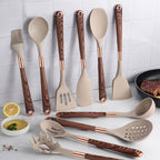 Siliconen Keukengerei met Houten Handvat – 10-delige Voedselveilige Kookgerei Set – KitchenElegance