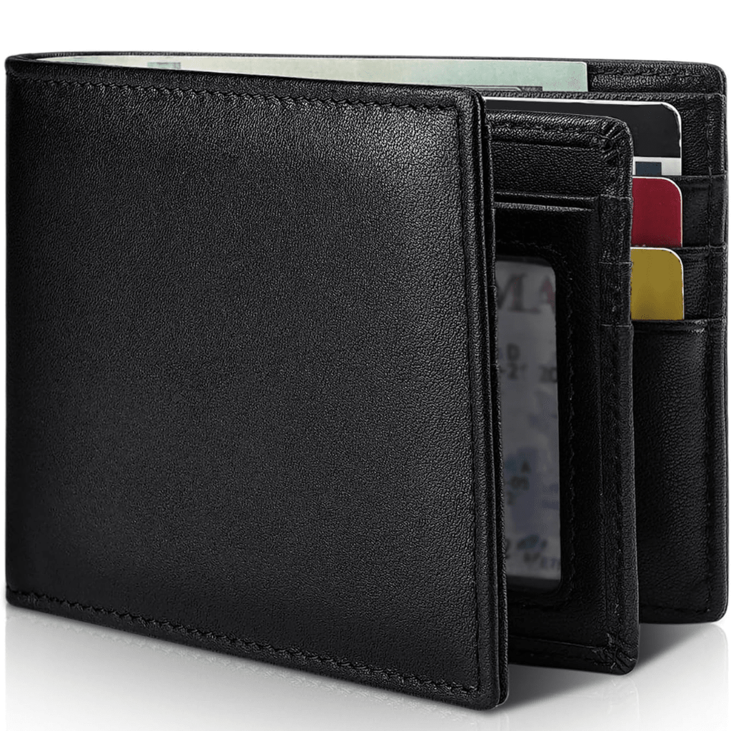 Hommes | Herenportemonnee Bifold Echt Leer met RFID-Bescherming Zwart