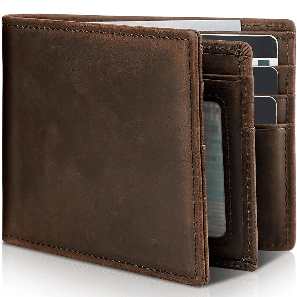 Hommes | Herenportemonnee Bifold Echt Leer met RFID-Bescherming Donker koffiebruin