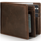 Hommes | Herenportemonnee Bifold Echt Leer met RFID-Bescherming Donker koffiebruin