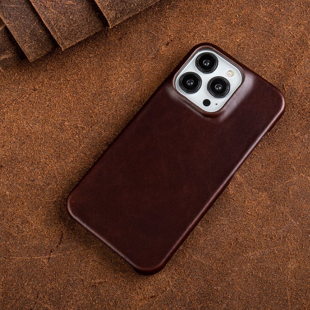 Oliewax Echt-Leren Hoesje voor Apple iPhone Chocolade