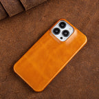 Oliewax Echt-Leren Hoesje voor Apple iPhone Geel