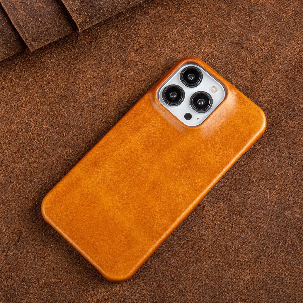 Oliewax Echt-Leren Hoesje voor Apple iPhone Geel