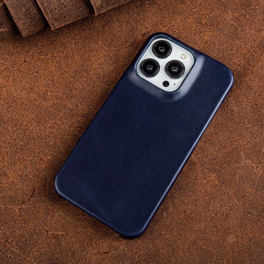 Oliewax Echt-Leren Hoesje voor Apple iPhone Marineblauw