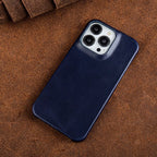 Oliewax Echt-Leren Hoesje voor Apple iPhone Marineblauw