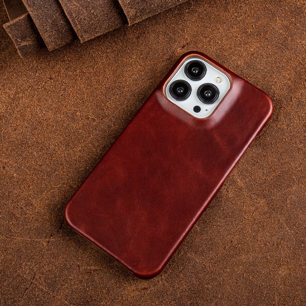 Oliewax Echt-Leren Hoesje voor Apple iPhone Koffie
