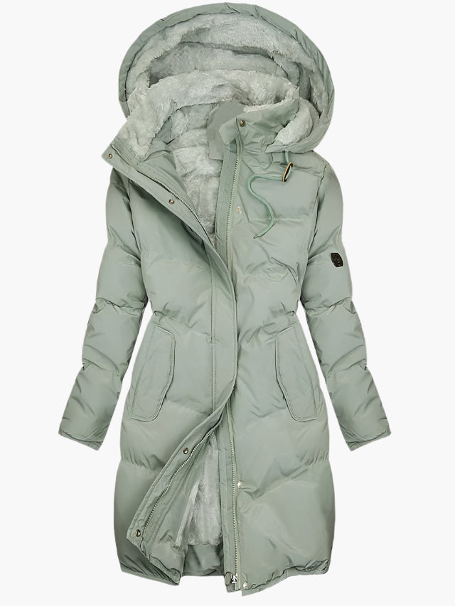 Solis | Elegante Lange Dames Wintermantel met Capuchon en Kunstbont Kraag - Warme Gevoerde Winterjas Parka