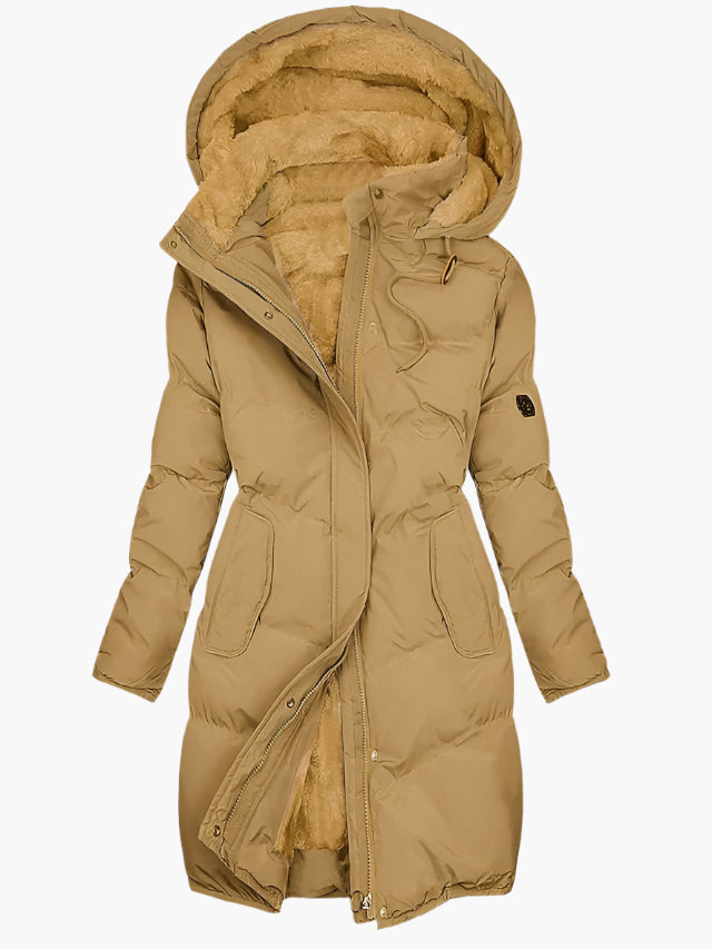 Solis | Elegante Lange Dames Wintermantel met Capuchon en Kunstbont Kraag - Warme Gevoerde Winterjas Parka