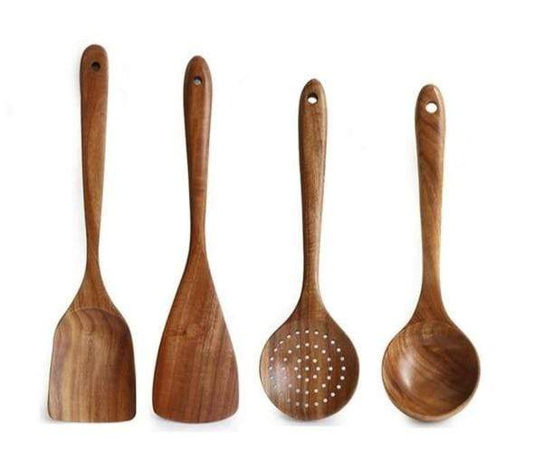 Natuurlijke Houten Keukenset – Rustiek Houten Kookgerei, Set van 4 of 7 Stuks – RustiCook Set van 4 stuks