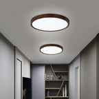 Ultradunne Ronde Plafondlamp van Notenhout – Platte LED Plafonnière met Instelbaar Licht, Ø30 of Ø40 cm, voor Moderne Ruimtes
