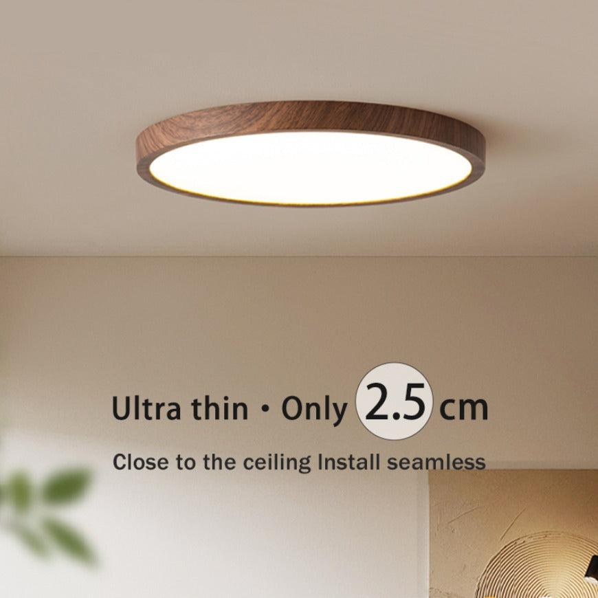 Ultradunne Ronde Plafondlamp van Notenhout – Platte LED Plafonnière met Instelbaar Licht, Ø30 of Ø40 cm, voor Moderne Ruimtes